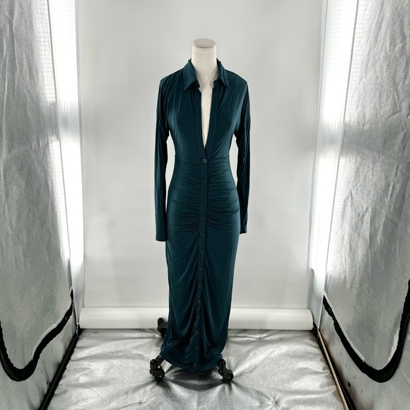 New! Remi x Revolve Claudia Button Maxi Dress in Dark Teal Size Small - Picture 2 of 8